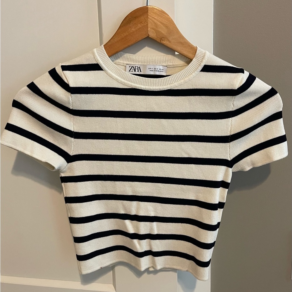 Zara Striped Navy and Ivory Crop Top